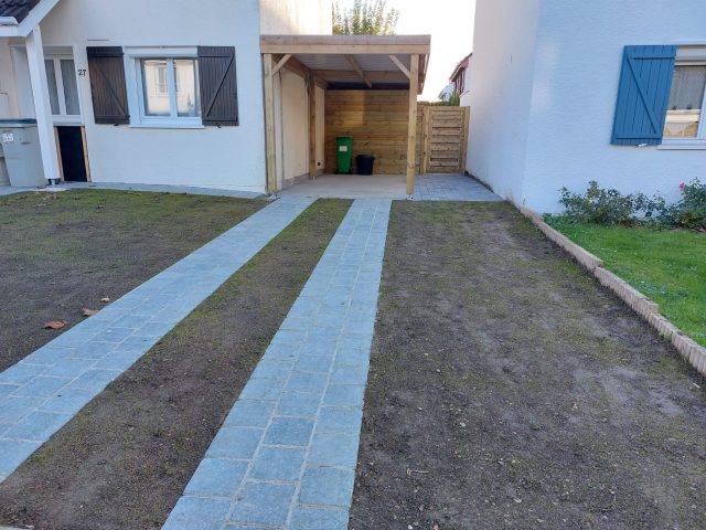 allée pierre bleue carport abri et portillon bois traité autoclave