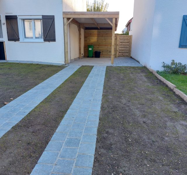 allée pierre bleue carport abri et portillon bois traité autoclave